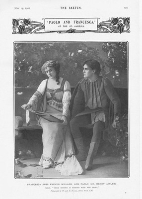THEATER Schauspieler Paolo & Francesca in St. James doppelseitiger antiker Druck 1902