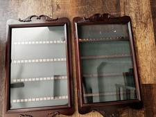 Lot Of 2 Vintage Bombay Company Spoon Display Cases Mahogany Wood & Glass