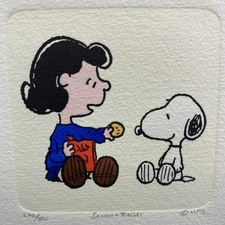 Snoopy and Lucy with a Cookie Peanuts Sowa & Reiser 270/500 Hand Painted Etching