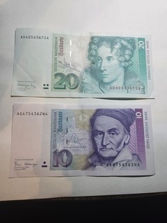 GERMANY 20 DEUTSCHE MARK BANKNOTE 1991 10 Deutsche Mark 1989 aXF