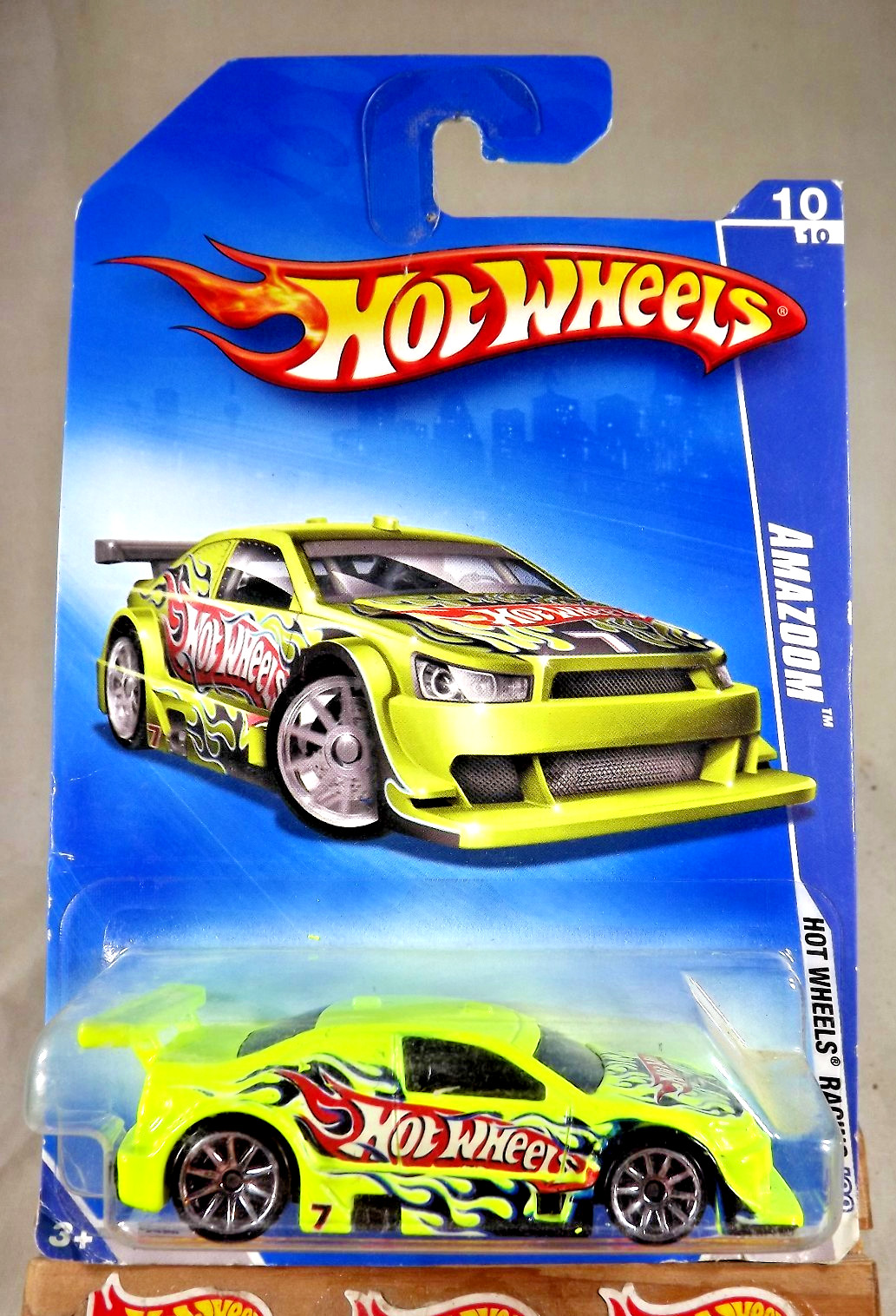 2009 Hot Wheels #76 Hot Wheels Racing 10/10 AMAZOOM Neon-Lime w/Chrome 10 Spokes