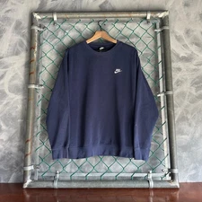 Nike Crewneck Sweatshirt Men’s Large Navy Blue Fleece Pullover Small Swoosh Logo