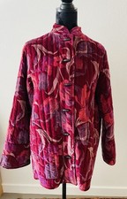 Vintage 80 s Velvet Quilted Lined Floral Toggle Button Jacket Size L-XL 46 Bust