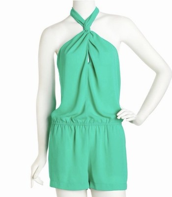 BCBG MAXAZRIA Casli Halter Backless Polyester Shorts Romper Emerald size L NWT