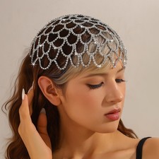 Grid Rhinestone Hair Chain Hair Accessory Multi-Layer Stacked Tassel Hair Chain