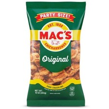 Mac's Chicharrones Original Pork Cracklins 10 oz Fried Pork Rinds