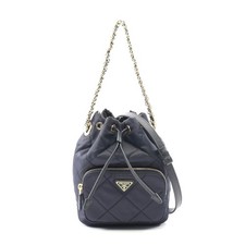 Prada Nylon Saffiano Leather Bucket Bag Women Blue One Size