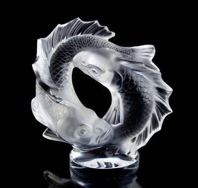 Lalique Double Fish Deux Poisson Large Sculpture Vintage Crystal France Signed