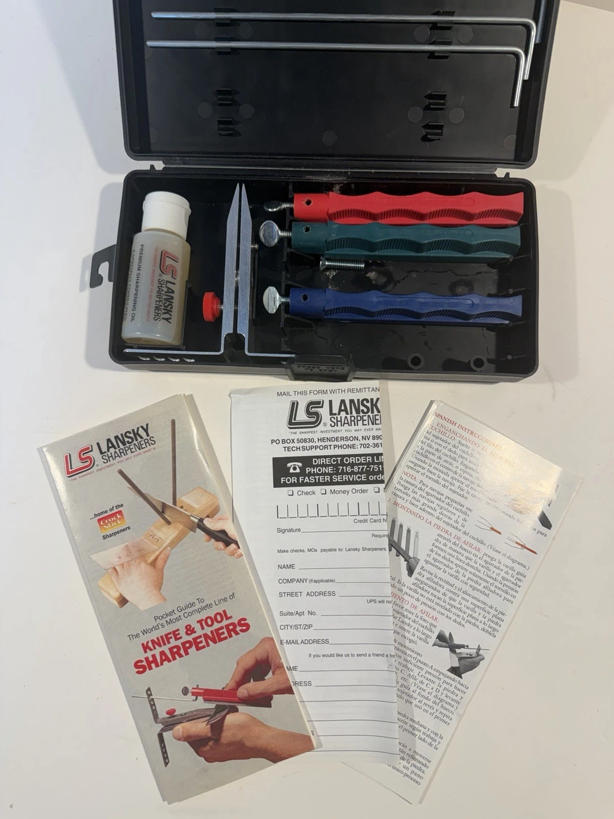 Lansky Deluxe 5-Stone Knife Sharpening Kit Case Incomplete 3 Hones