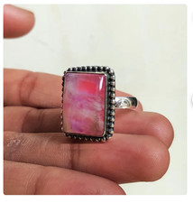 Solid 925 Sterling Silver Pink Moonstone Ring Handmade Statement AlSize Ring R25