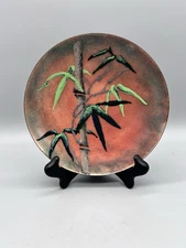 Hand Crafted Copper Enamel Plate Hand-Painted Bamboo Design Asian Theme 7” READ