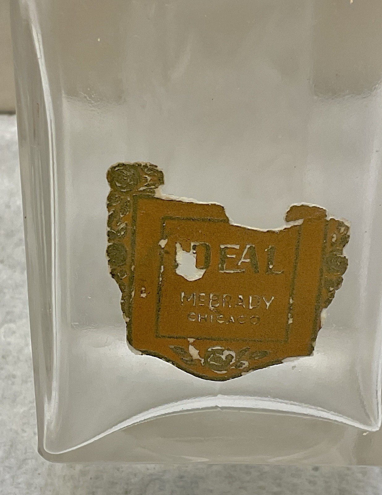 Vtg McBrady's Ideal Perfume bottle glass original label J E McBrady