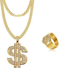 Hip Hop Kette Gold Dollar Retro 80er 90er Party Zubehör Schmuck