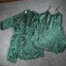 Vintage Intimate Affair Robe Gown Set Women  s M/L Green Satin USA Made 80s 90s