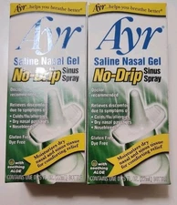 2xAyr Saline Nasal Gel No-drip Sinus Spray Soothing Aloe Vera 0.75oz x2 Exp 2028