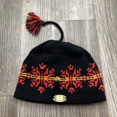Northland Woolens Fair Isle Wool Hat Small Black Snowflake Tassel