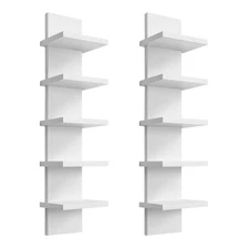 2 Pack 5 Tier Wall Shelf Unit - Narrow Smooth Laminate Finish - Vertical Colu...
