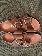 BIRKENSTOCK ARIZONA BIG BUCKLE SLIDE SANDAL ANTIQUE COGNAC OILED- SIZE 39 L9M7.