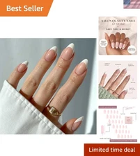 Press On Nails - MaDamn | French Tip Nails, UV Finish Short Pointed Almond Sh...
