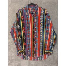 Wrangler Button Down Men 16.5 x 34 Multi Aztec Cowboy Cut Geometric Made in USA