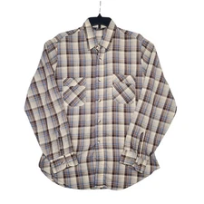 Levi's Vintage 70s Button Up Plaid Shirt Men's Large Western Disco Earthtones 🌍