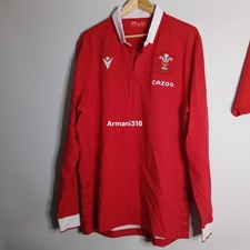 Macron Wales WRU HOME COTTON Rugby Shirt Mens XXL Long Sleeve RRP £67 BNWT 2XL
