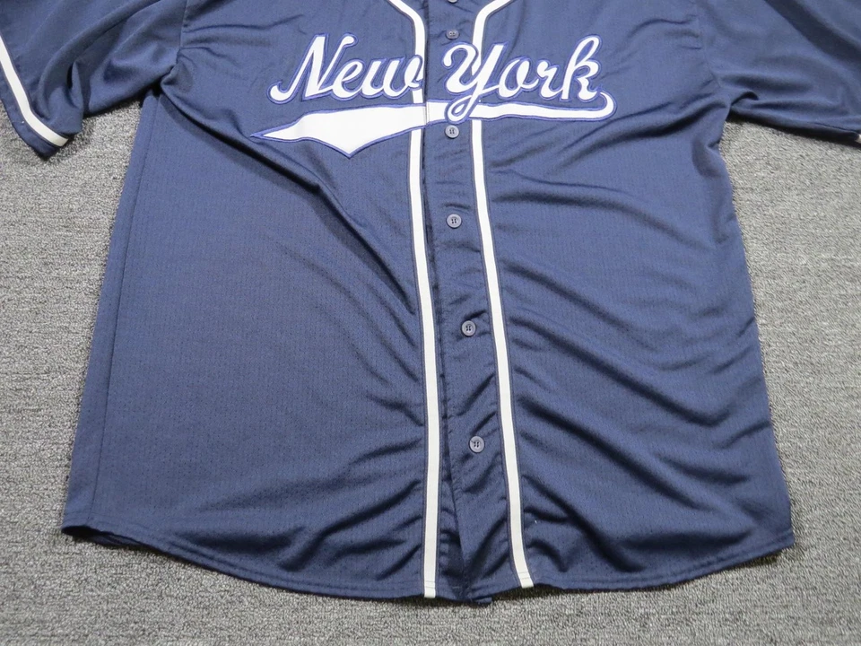 Camisa Nueva York Para Hombres 2XL Azul Marino Camiseta de Béisbol Botón Frontal Script Base Campamento Malla Foto 4 de 4