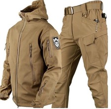 Warm Mens Hooded Jacket Combat Waterproof Tactical Coat With PANT Set UK Outdoor