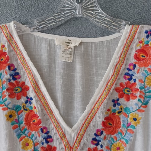 Entro Blouse Womens Large White Floral Pattern Embroidered Poncho Style Top - Picture 7 of 13