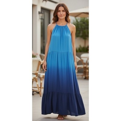 Knox Rose Blue Ombre Sleeveless Maxi Dress Tiered Boho XXL NWT