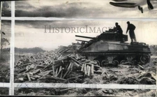 1944 Press Photo British soldiers, tanks & empty shell cases, Germany
