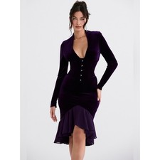 House of CB Dahna Dark Purple Velvet Corset Dress S