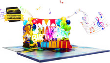 Balloon Flags Music Playing Pop up Happy Birthday Greeting Card with LED Light,