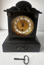 Antique Victorian Black Marble Mantle Clock With Key & Pendulum Untested