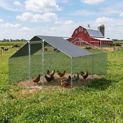 10x10ft Walk-in Metal Chicken Coop Poultry Cage Pet House w/ Chicken Run Cover