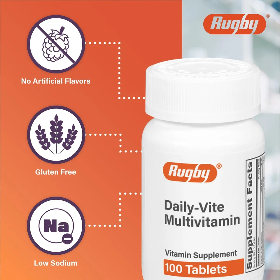 Paquete de 100 multivitamínicos Rugby Daily Vite para adultos Foto 4 de 4