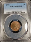 1907 INDIAN HEAD CENT PCGS GRADED MS63BN BROWN NICE COIN 1C SOME RED