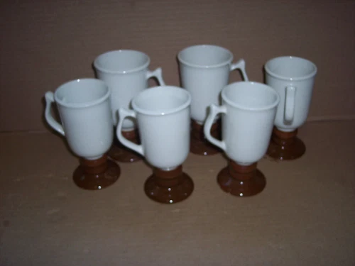 vintage Hall Pottery Irish Coffee mugs set of 6 Pedestal Footed (4x8oz,2x6oz)