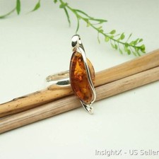 HANDMADE AUTHENTIC BALTIC AMBER 925 STERLING SILVER RING SIZE 6 1/2 JEWELRY
