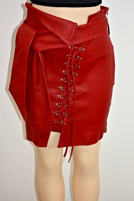 IRO Red Lamb LEATHER SKIRT SIZE 40 / 6 US On Sale jf