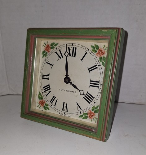 ANTIQUE SETH THOMAS VICTORIAN PAINTED 8 DAY ART DECO BOUDOIR DESK CLOCK WORKING - Picture 2 of 18