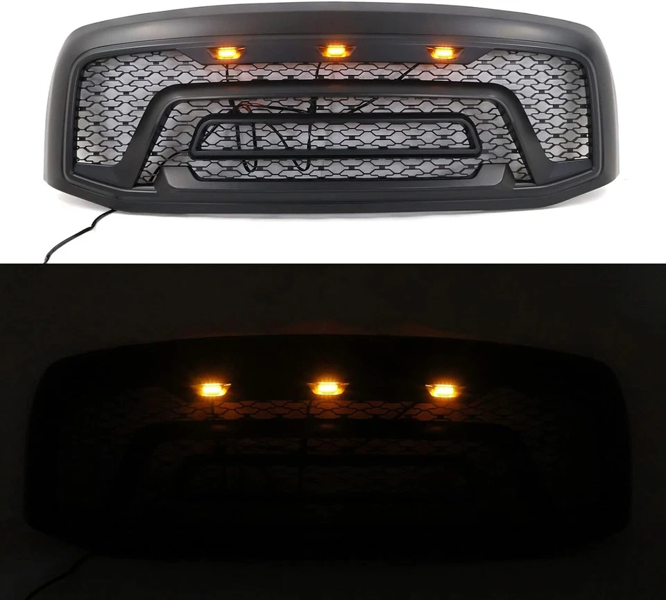For 2006-2009 Dodge RAM Matte Black Front Hood Mesh Grill Guard w/Signal Lights - Image 4 of 4
