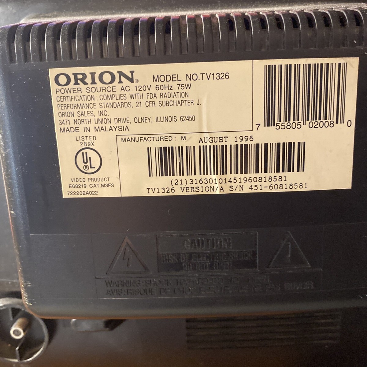 Orion 13” CCD Retro Gaming Antenna TV Model 1326 No Remote TESTED