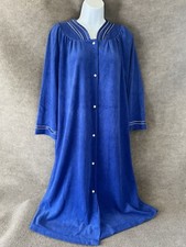 Vintage Robe M House Dress Coat Blue Kimono 70s Velour Cottage Lounge USA