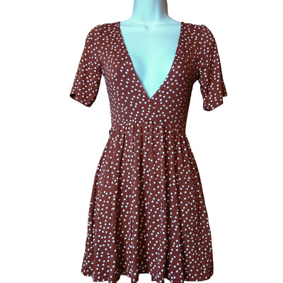 Pretty Little Thing Women's Size 2 Terracotta Polka Dot Short Sleeve Dress New