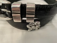 Black Leather Belt With University of Maryland Conchos 28,30,56