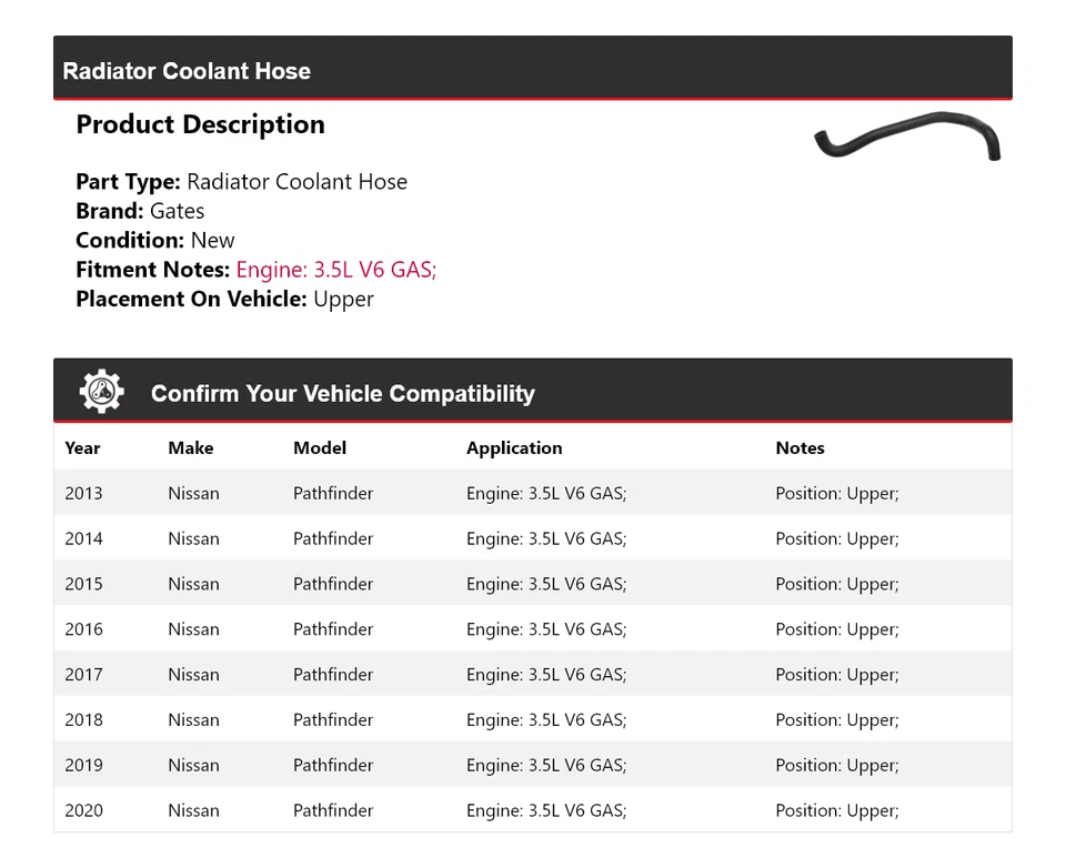 Manguera de refrigerante de radiador de gas V6 de 3,5 L para Nissan Pathfinder 2013-2020 puertas superiores Foto 2 de 3