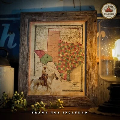 Vintage Texas State Map Art Print Horse Riding Artwork Rodeo Western Wall Decor