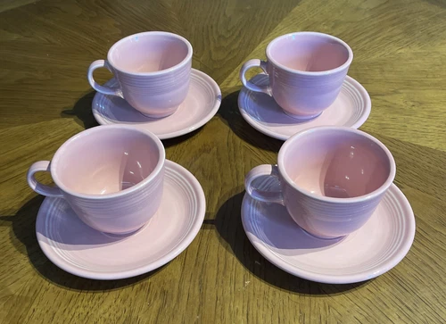 Vintage Pink Fiestaware Coffee Tea Cups & Saucers Set of 4