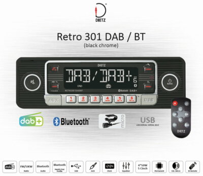 Dietz Retro Look Car Stereo Dab Usb Bt Radio Remote Control Retro 301dab Black Ebay